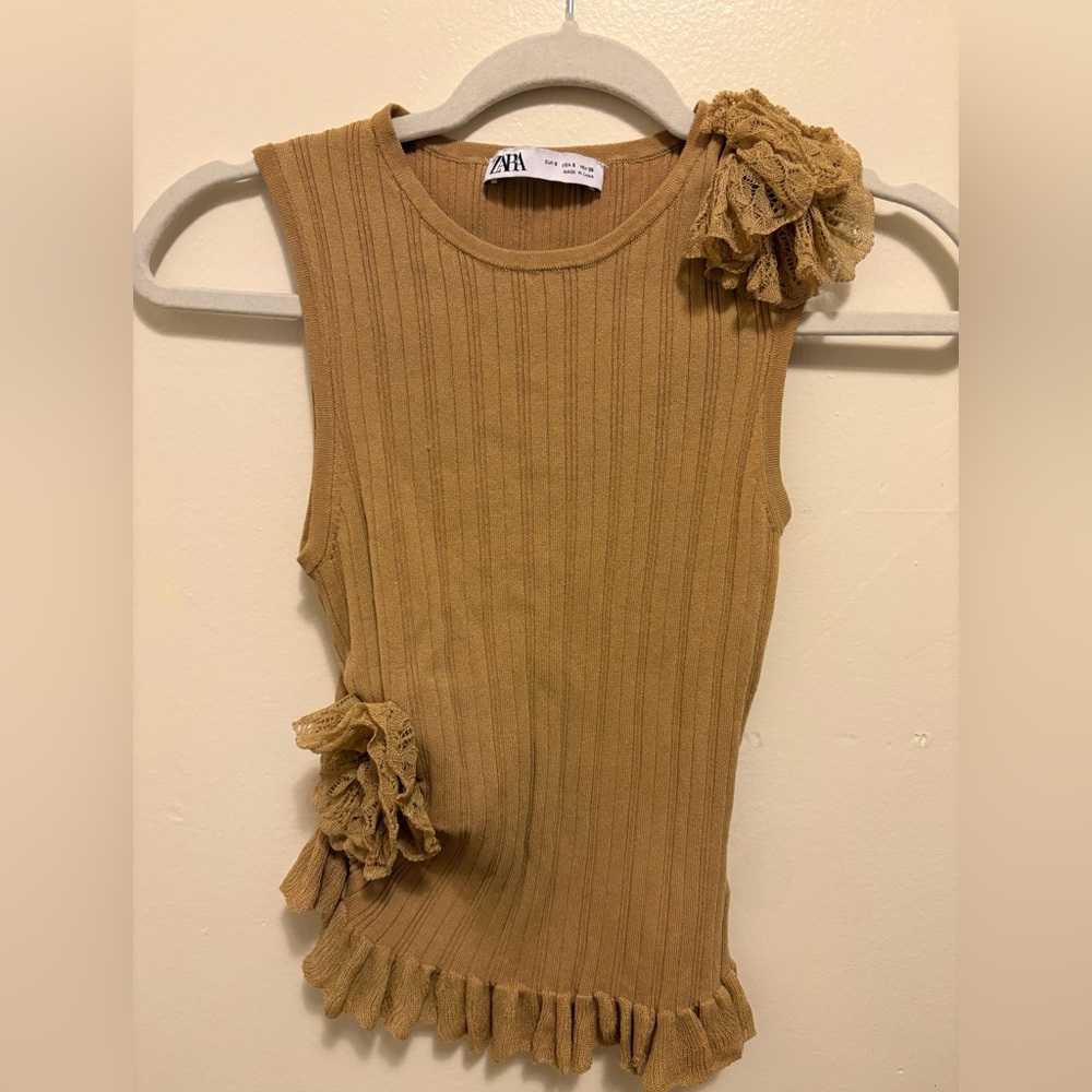 Zara Camel Ribbed Knit Top